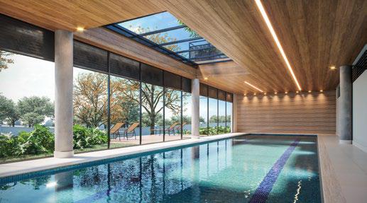 Piscina coberta aquecida com duas raias e deck externo no La Montagne, Campinas